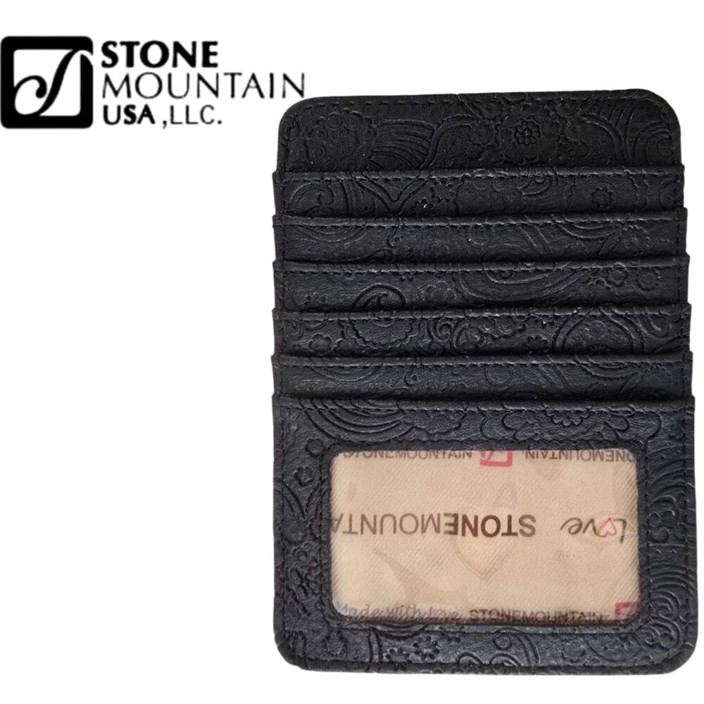 Black Stone Mountain Leather Wallet Card ID Holder Paisley Embossed - Picture 5 of 5